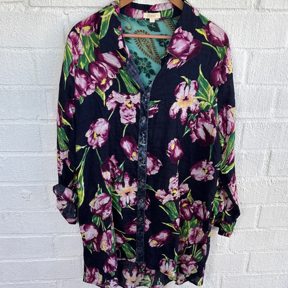 ODDY Floral Long Sleeve Dress - Black and Purple